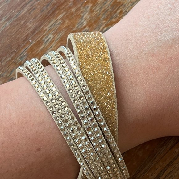 Beige Swarovski Multi Strand Black Wrap Around Bracelet • Adjustable - Picture 5 of 6